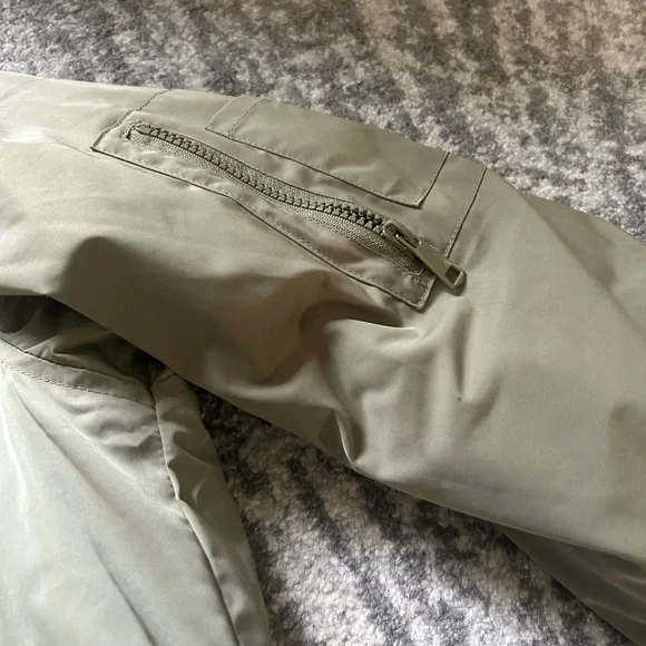 Steve Madden Olive Bomber Jacket with Orange Lining - Picture 3 of 4